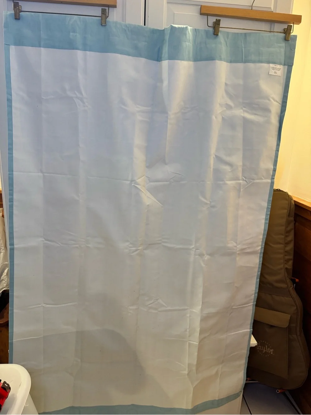 Light Blue Geometric Curtain Panel with blackout fabric